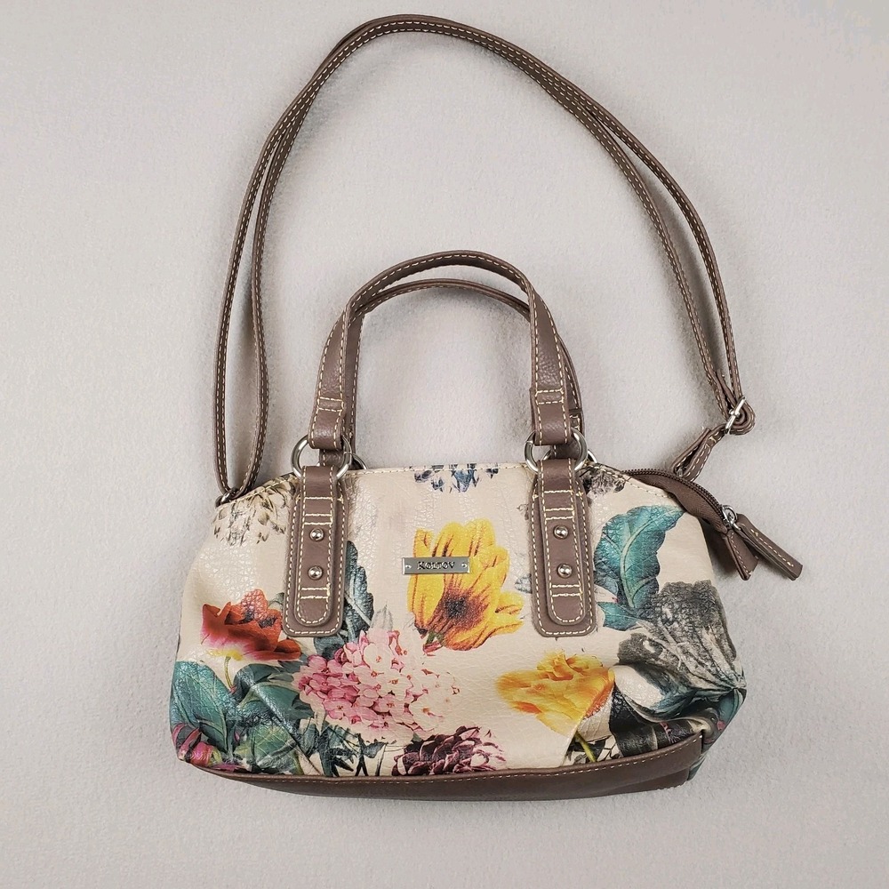 KOLTOV Women's Tan Floral Print Crossbody/Hand Bag Adjustable Strap Summer/Fall